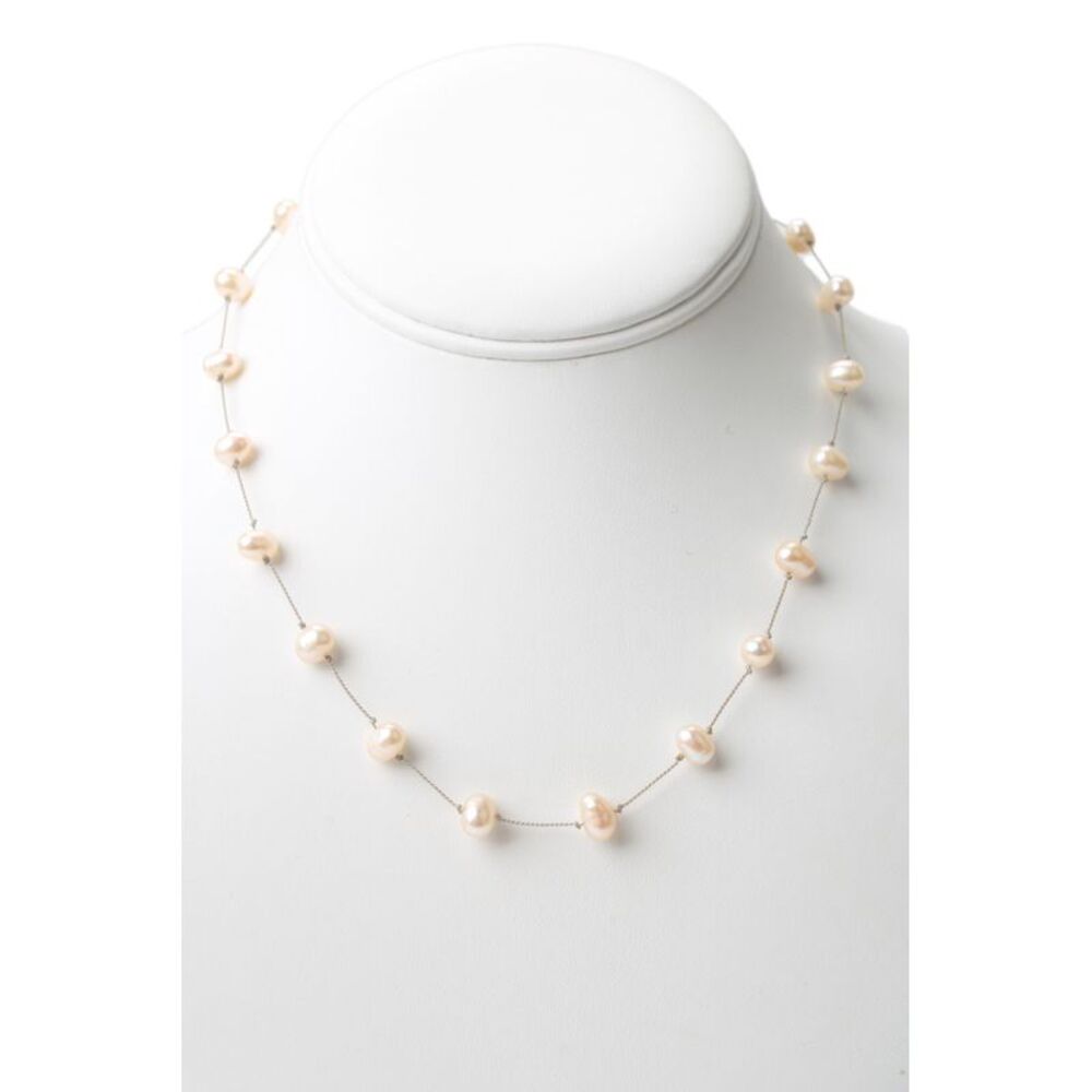 Designer Womens 925 Silver Pearl Station Necklace 16" 7.9g